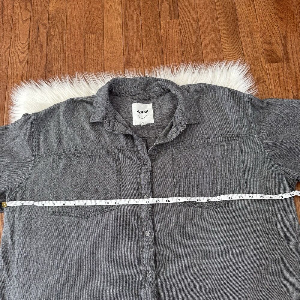 Aerie Anytime Fave Twill Flannel Shirt Women’s XL  Gray Striped Oversized Button - Picture 6 of 14